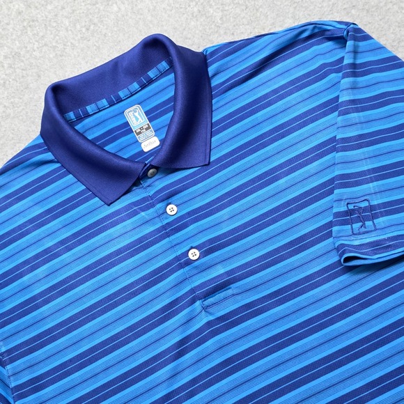 PGA Tour Other - PGA Tour Airflux Men's XXL Blue Striped Short Sleeve Performance Golf Polo Shirt